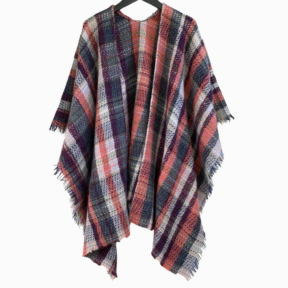 Yorkshire Blankets Woven Wool Blend Cape, Multicolour, Handmade in UK, One Size